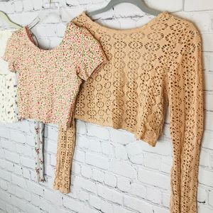 Two Free People Crop Tops Floral & Crochet XS